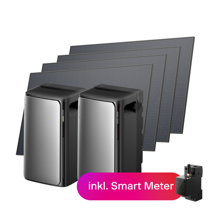 STREAM Komplettset L mit vier Solarmodulen, zwei EcoFlow Batterien und Smart Meter
