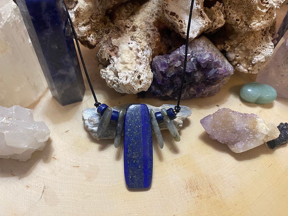 Thumbnail: "Lapis Lazuli" with "Selenite"or "Labradorite" on Leather Cord Necklace