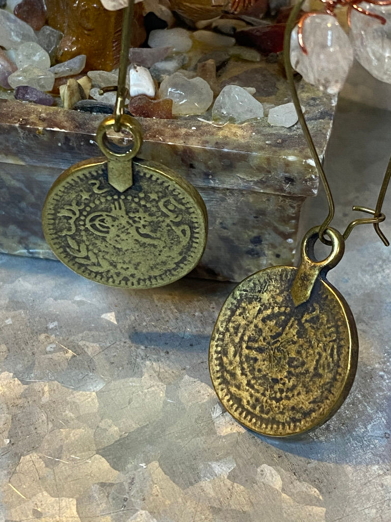 Thumbnail: Brass Rustic Coin Earrings