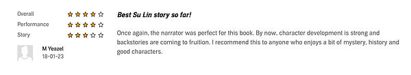 5 stars review of Crystal Yu's Performance as a Book Narrator