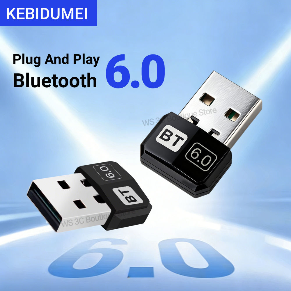 KEBIDUMEI USB Bluetooth 6.0 Adapter Bluetooth 5.4 Dongle for PC Win 11/10/8.1 Bl