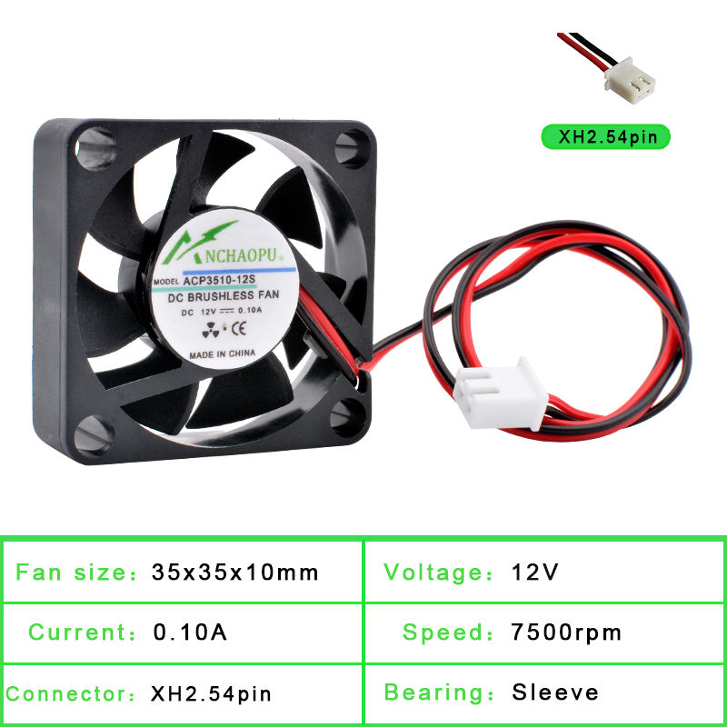 Thumbnail: ACP3510 3.5cm 35mm Fan 35x35x10mm DC5V 12V 24V 2 Wires 2pin for Cooling Fan of M