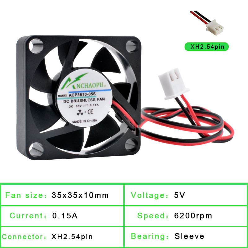 Thumbnail: ACP3510 3.5cm 35mm Fan 35x35x10mm DC5V 12V 24V 2 Wires 2pin for Cooling Fan of M