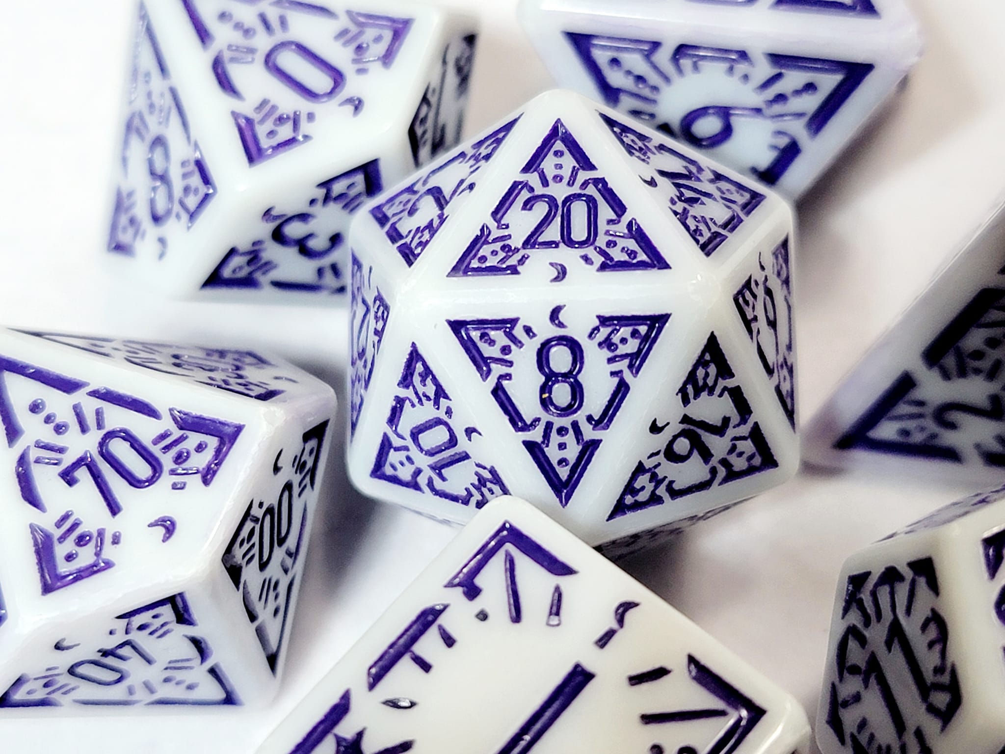 White w/Purple Starburst XL Dice Set