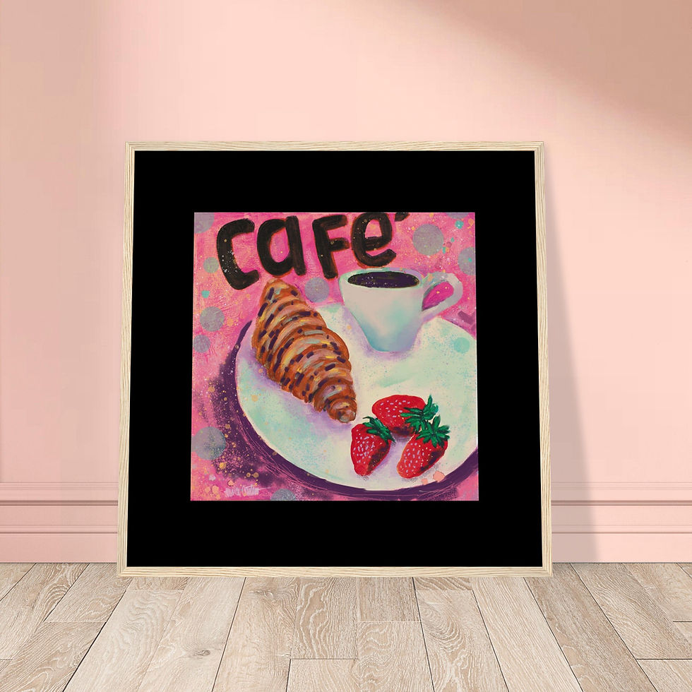 Thumbnail: Abstract Pink Croissant and Coffee Framed Poster