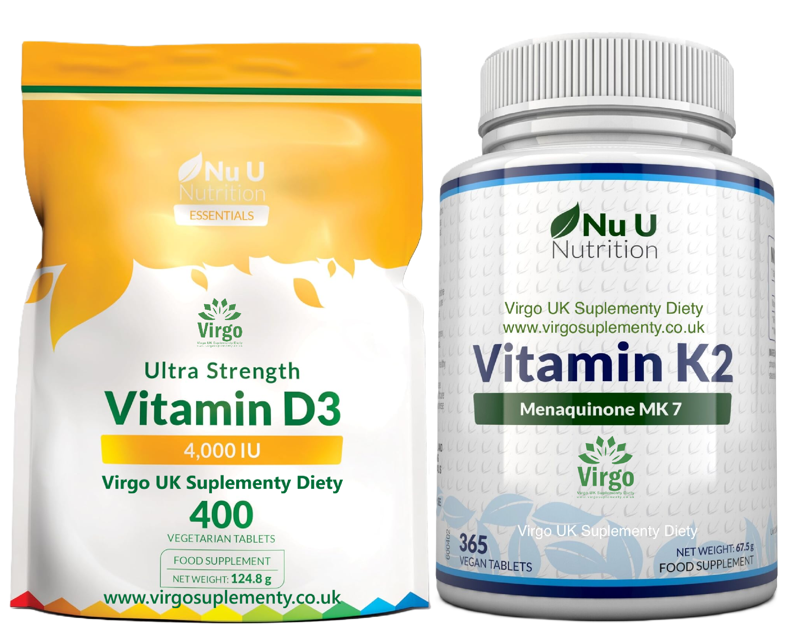 Zestaw Nu U Witamina D3 4000IU 400 Tabletek+Witamina K2 MK7 200mcg 365 Tabletek