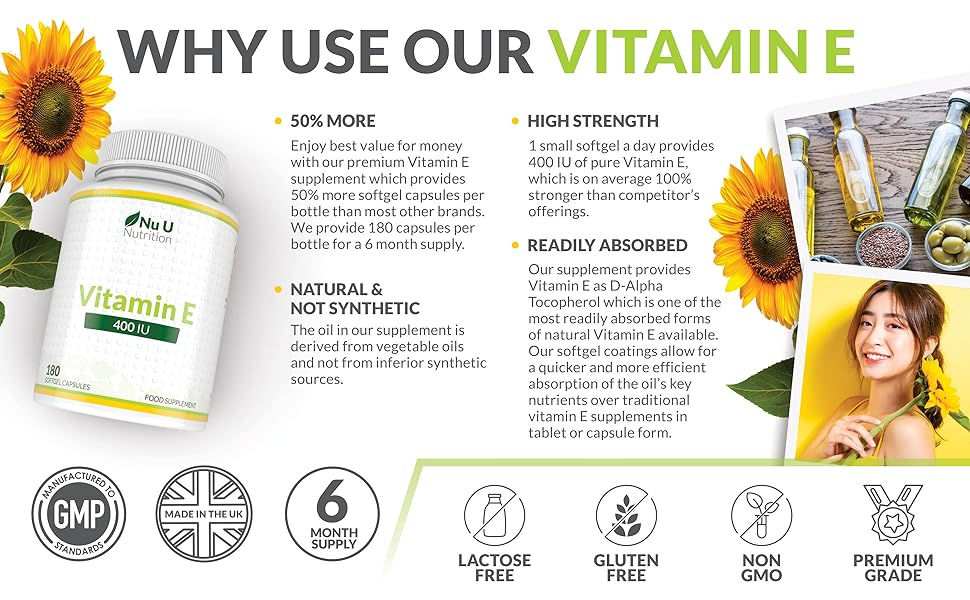 Thumbnail: Nu U Vitamin E 400 IU 180 softgel capsules