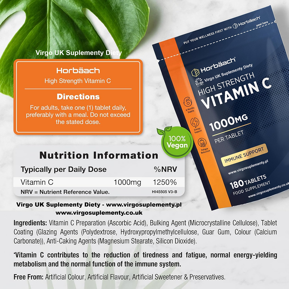 Miniatura: Horbaach Witamina C 1000mg 180 tabletek Mocna Czysta Skuteczna suplement diety uwagi od Virgo UK Food Supplements