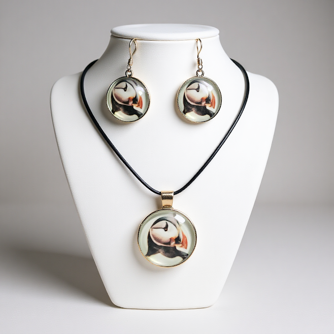 Thumbnail: Puffin Necklace & Earrings set