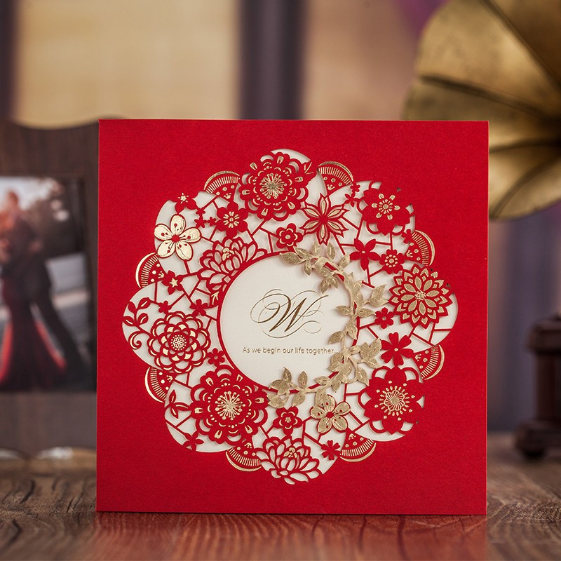 Red Gold Square Wedding Invitation