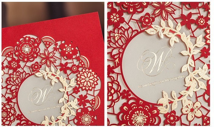 Thumbnail: Red Gold Square Wedding Invitation