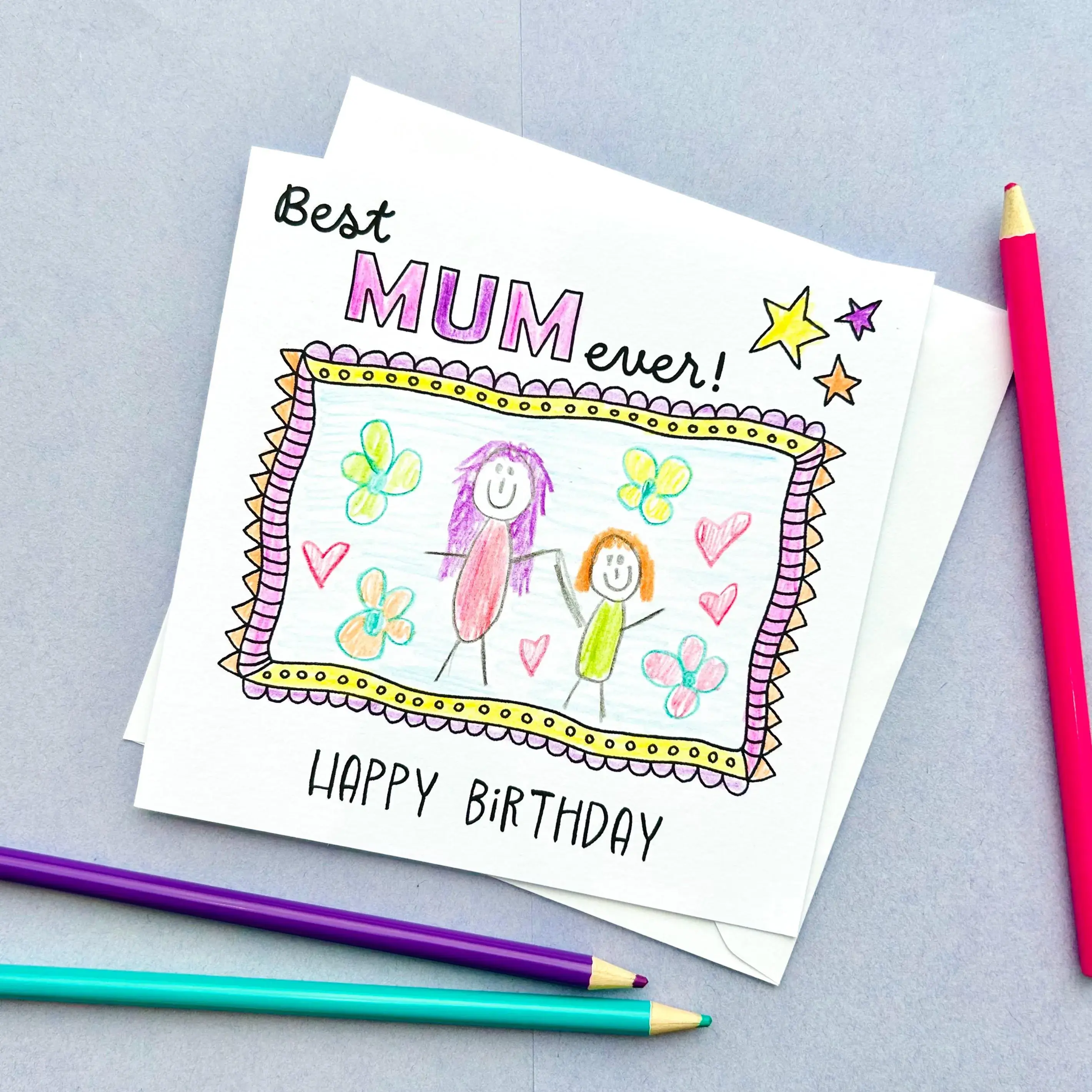 Draw Your Mum Colour in Birthday Card