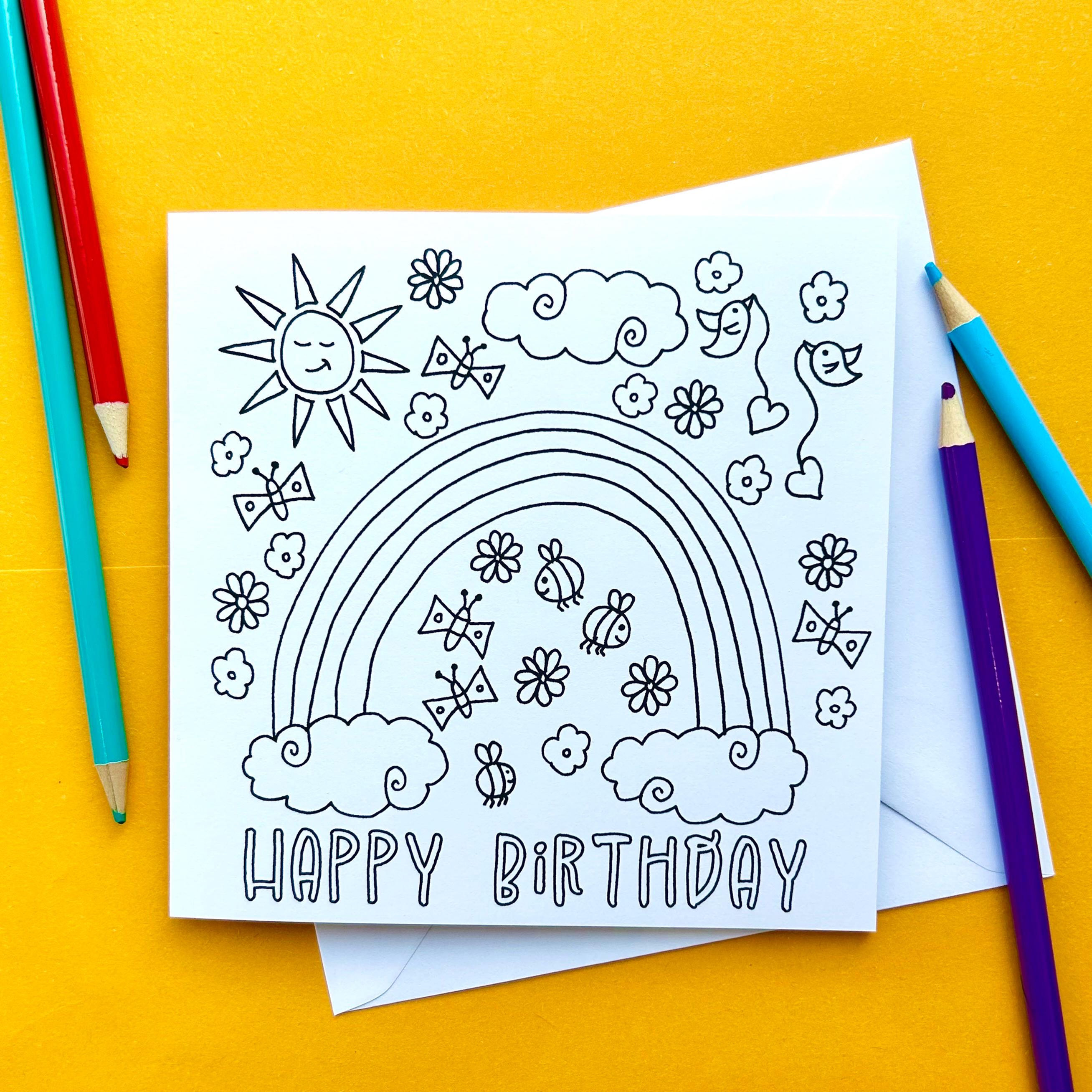 Rainbow Happy Birthday Colour in Card