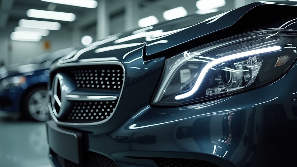 Close-up view of a luxury car undergoing collision repair