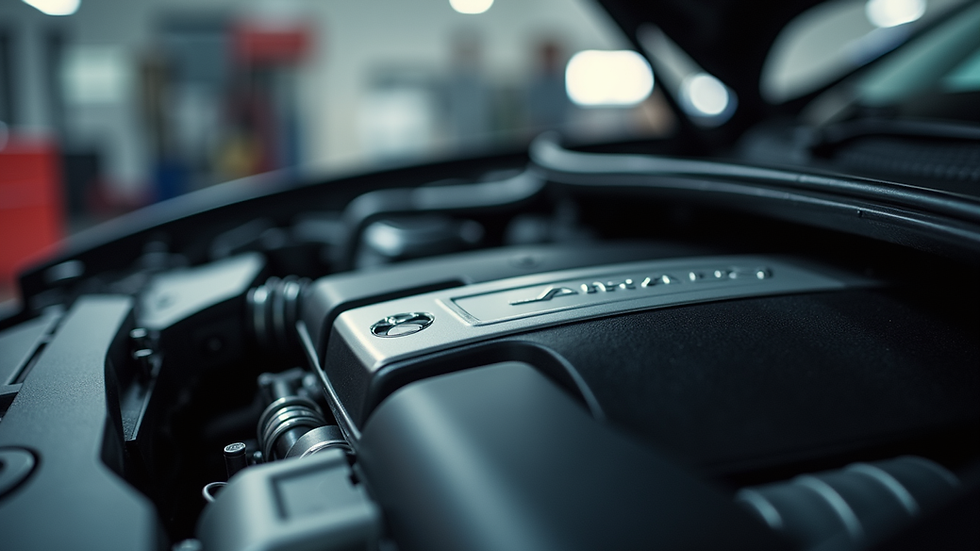 Close-up view of a luxury car engine being serviced