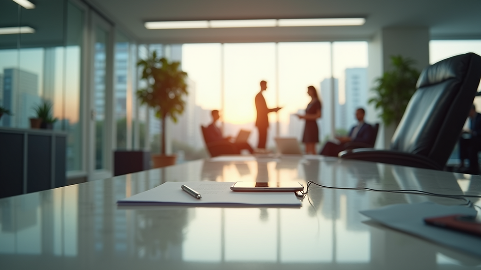 Wide angle view of a successful property management office environment