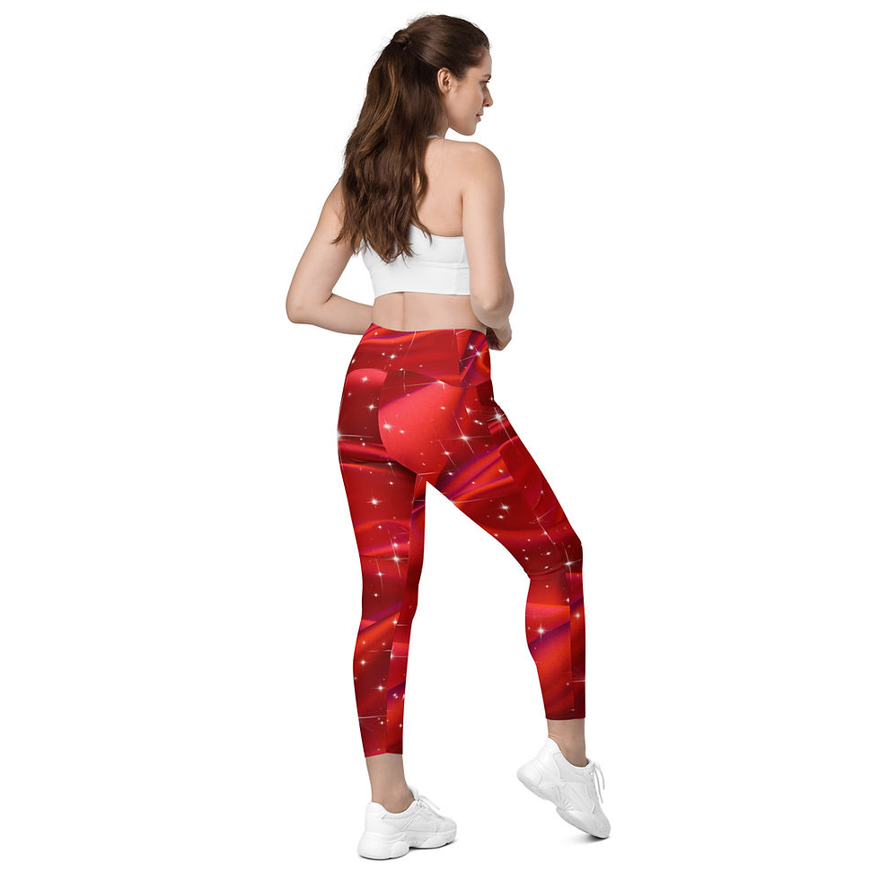 Thumbnail: Red Satin Sparkle Print Crossover leggings with pockets