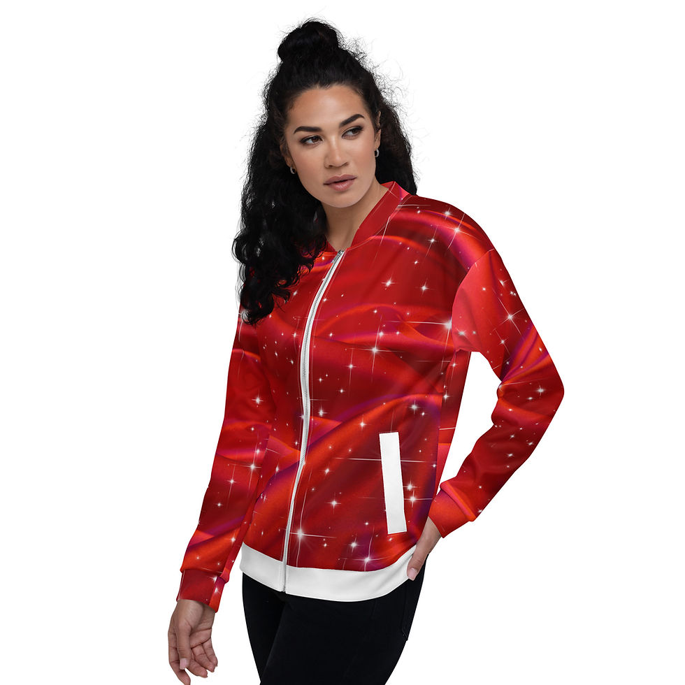 Thumbnail: Red Satin Sparkle Unisex Bomber Jacket