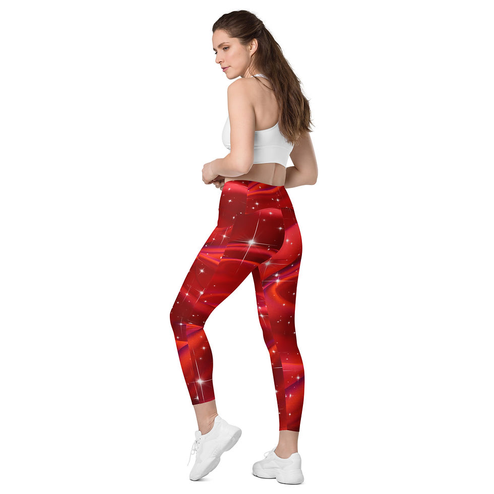 Thumbnail: Red Satin Sparkle Print Crossover leggings with pockets