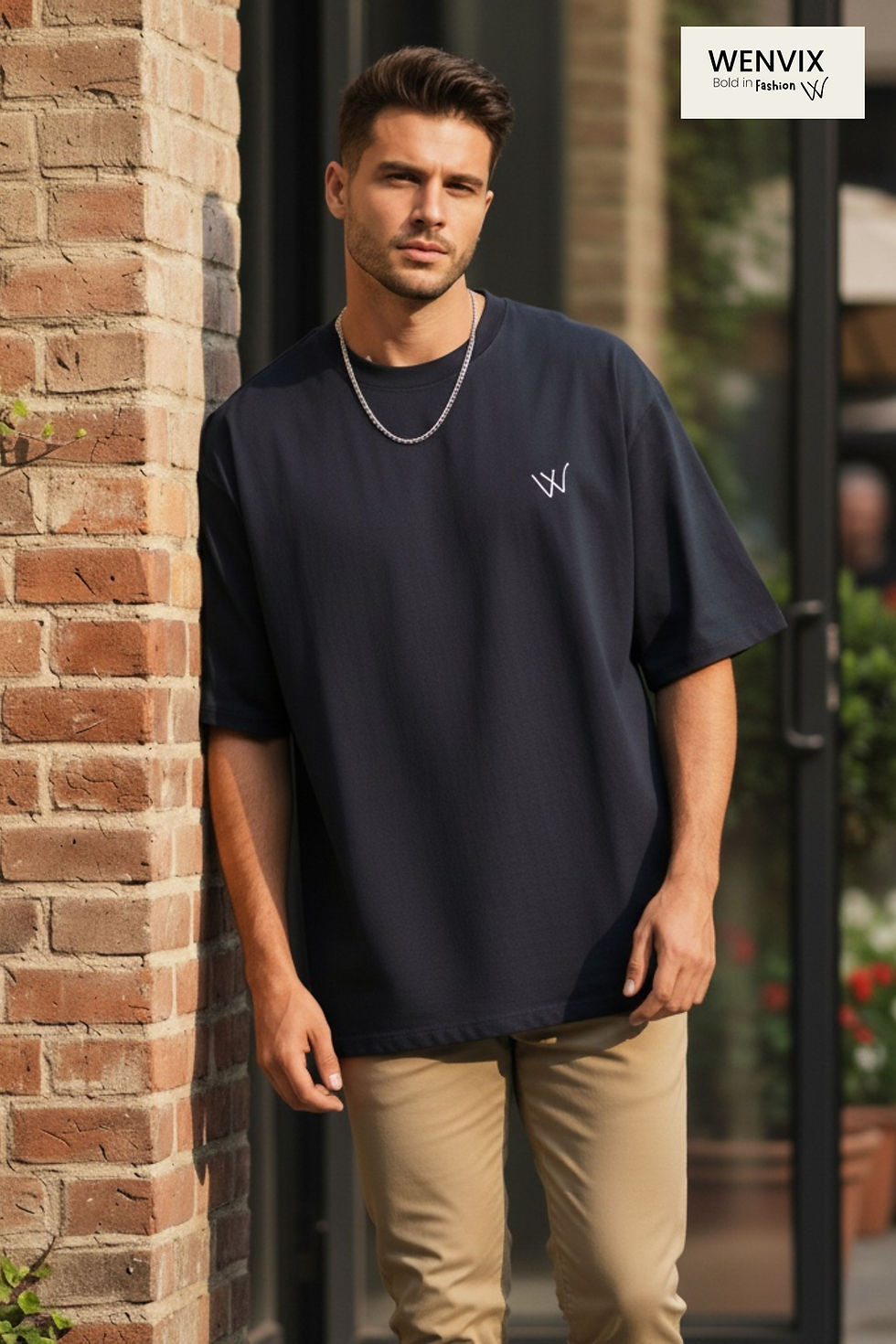 Wenvix midnight navy oversized unisex T-shirt – premium relaxed fit casual wear.