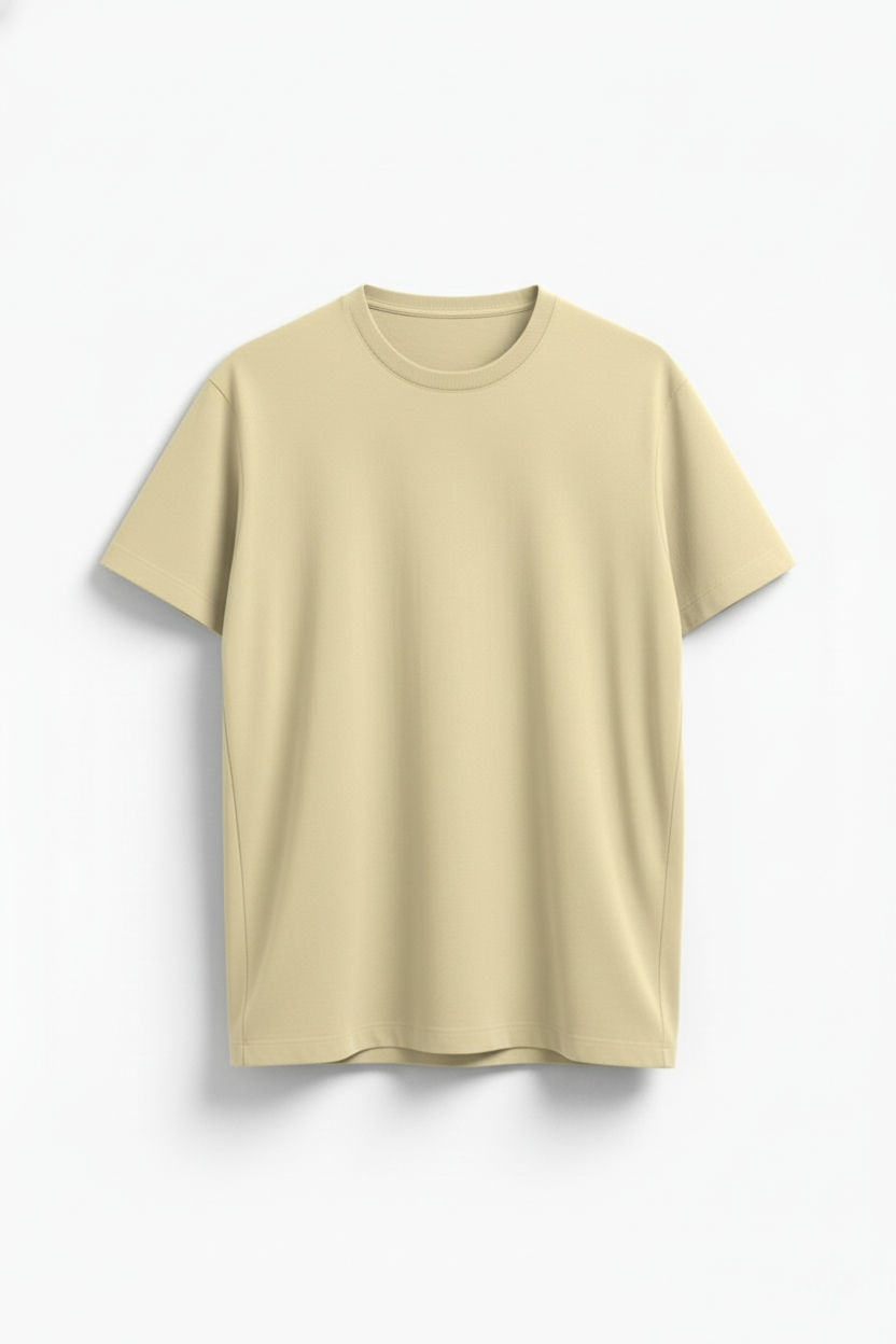 Wenvix plain beige cotton t-shirt with soft breathable fabric