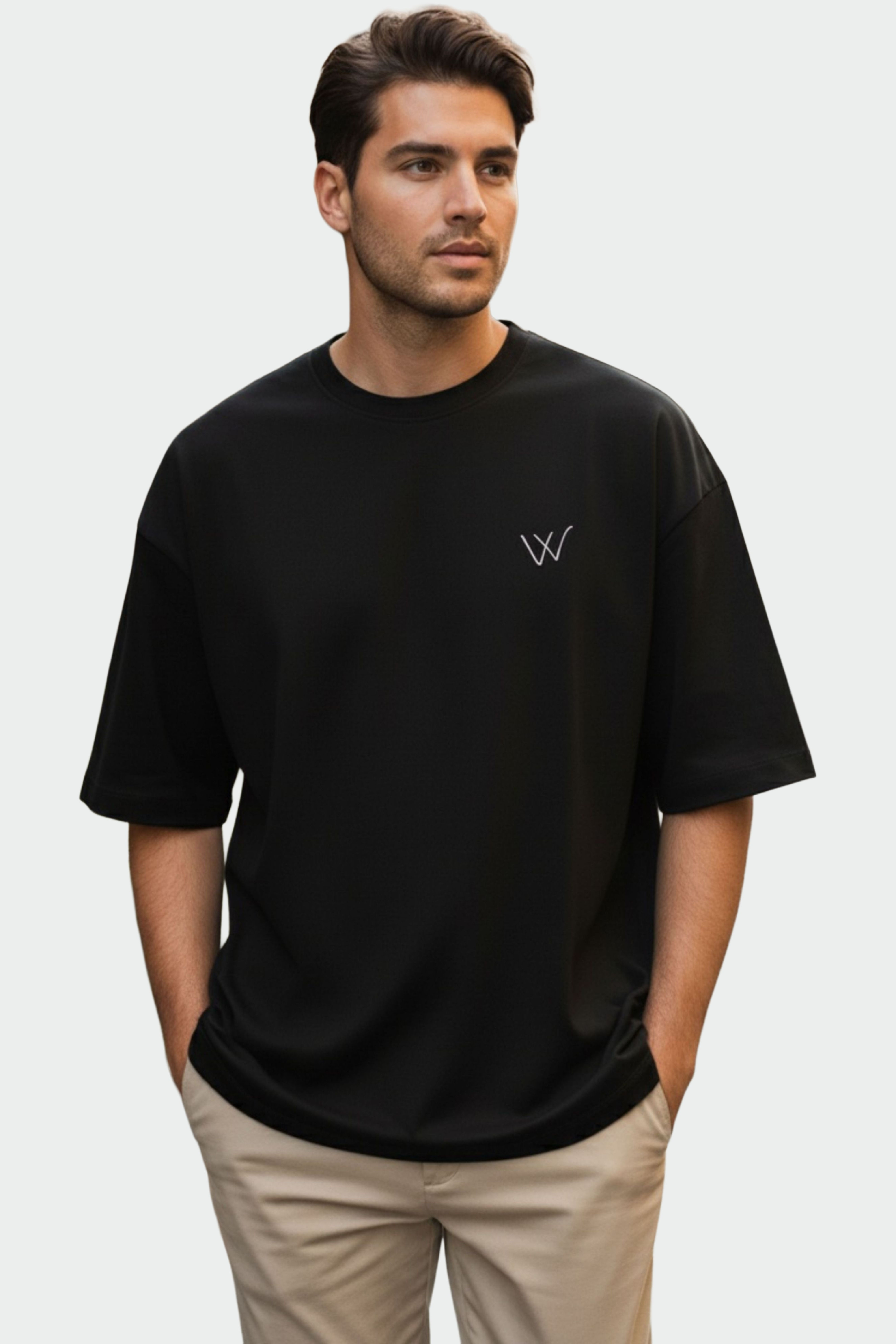 Wenvix jet black oversized unisex cotton T-shirt – premium relaxed fit casual wear.