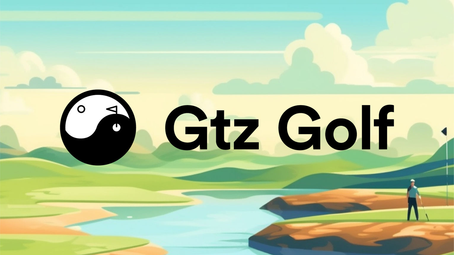 Zen golf logo in black and white with a flat vector ilustration about a golf course.