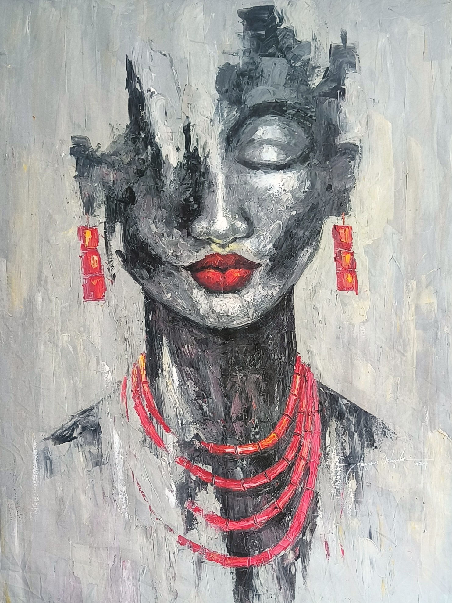 Odigba (2024) by Precious Oshiola (120x90 cm) Framed