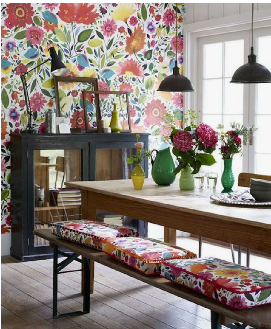 floral wallpaper dining room