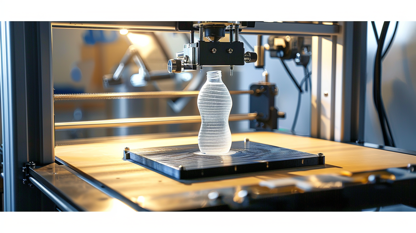 a plastic bottle is printed by a 3D printer