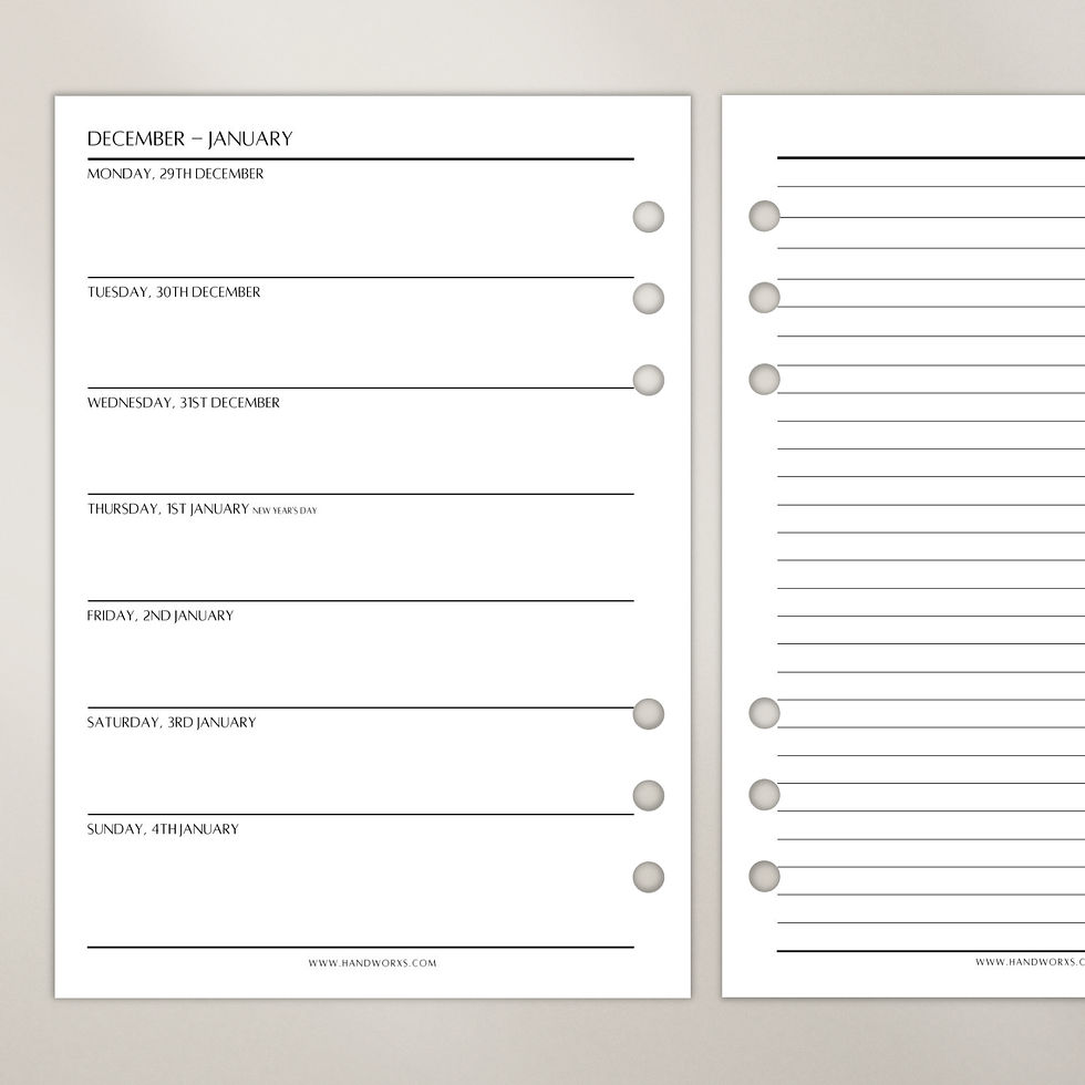 2026 Weekly Notes A5 Planner Inserts with week on left and notes on right