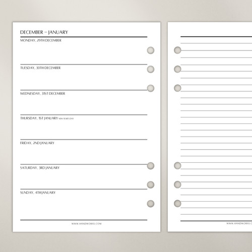 2026 Weekly Notes A5 Planner Inserts | Week + Notes Layout