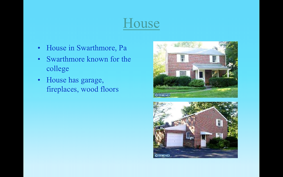 A screenshot of a powerpoint showing a house on the market in Swarthmore, PA