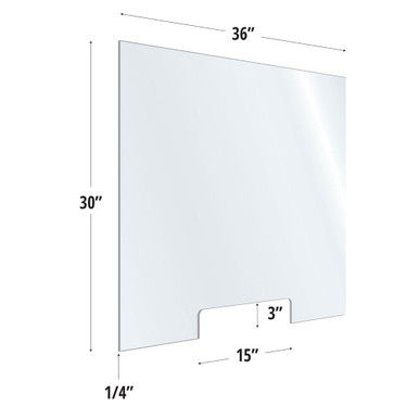 SafeGuard Barrier Clear Acrylic Screen w/ Transaction Cutout | 36"W x 30"H