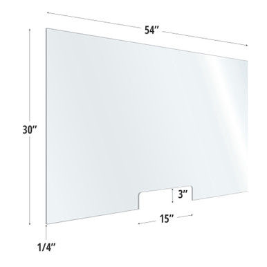 SafeGuard Barrier Clear Acrylic Screen w/ Transaction Cutout | 54"W x 30"H