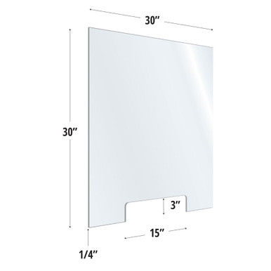 SafeGuard Barrier Clear Acrylic Screen w/ Transaction Cutout | 30"W x 30"H