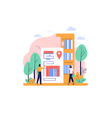 Personalized Search graphic depicting two people approaching the front of a home and building