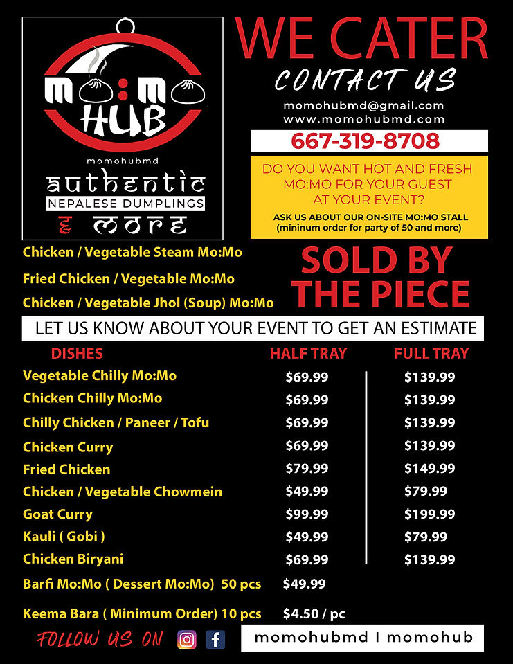 Momo Hub MD Catering Menu , momohubmd