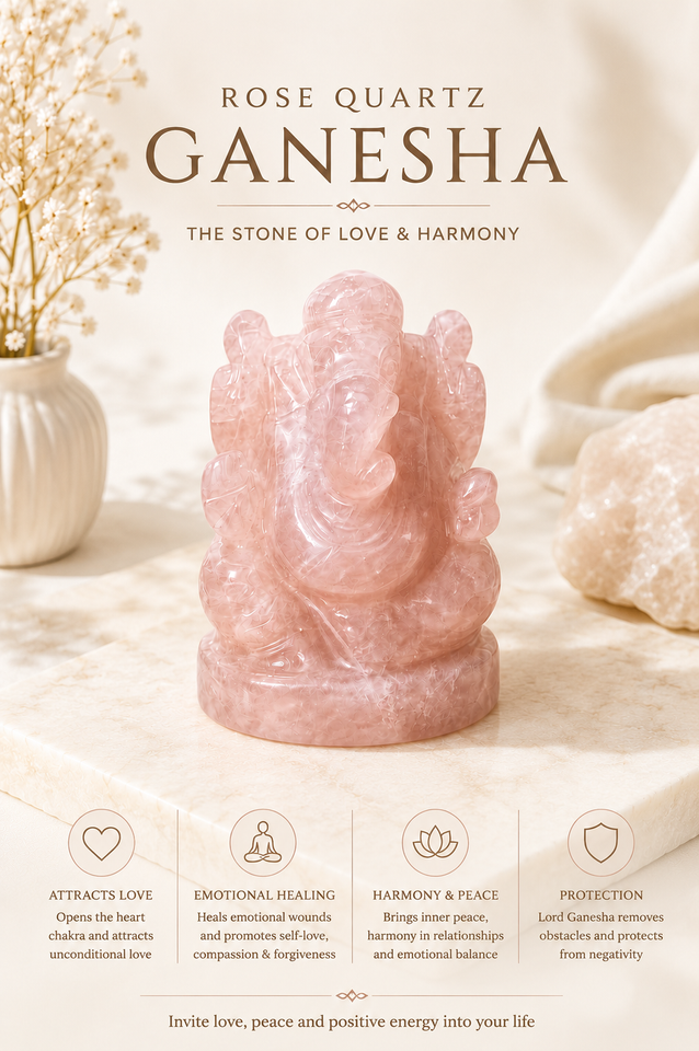Hand-carved Rose Quartz Ganesha idol