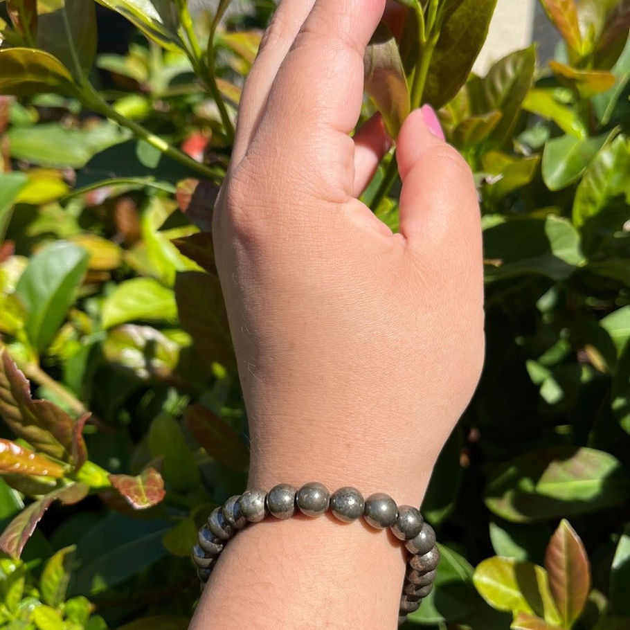 Natural Pyrite beaded bracelet with metallic lustre