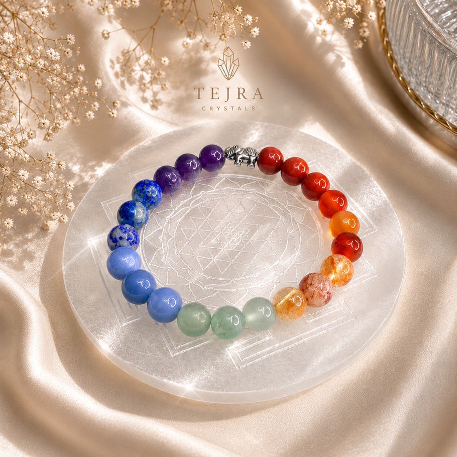 Seven Chakra natural stone bracelet with seven gemstones