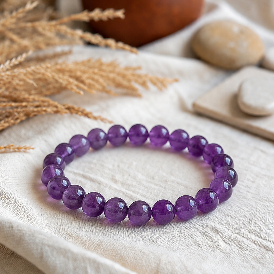 Amethyst violet beaded bracelet