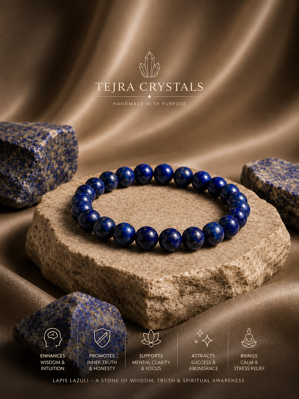 Genuine Blue Lapis Lazuli beaded bracelet