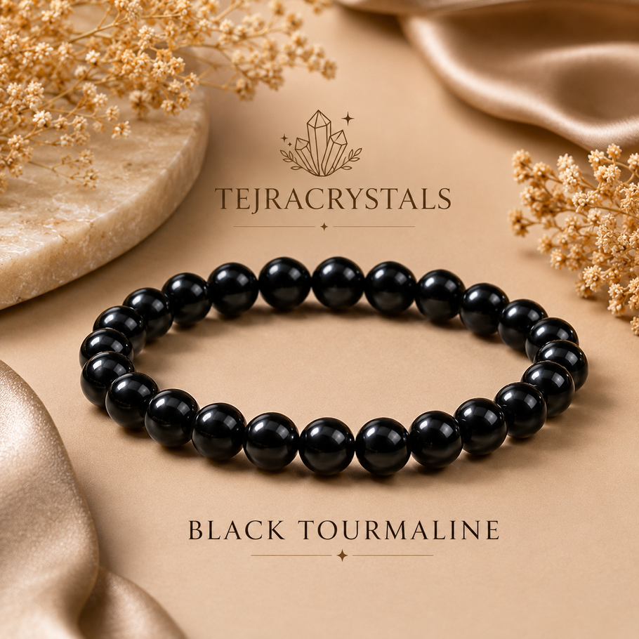 Black Tourmaline beaded bracelet, stone of protection and grounding