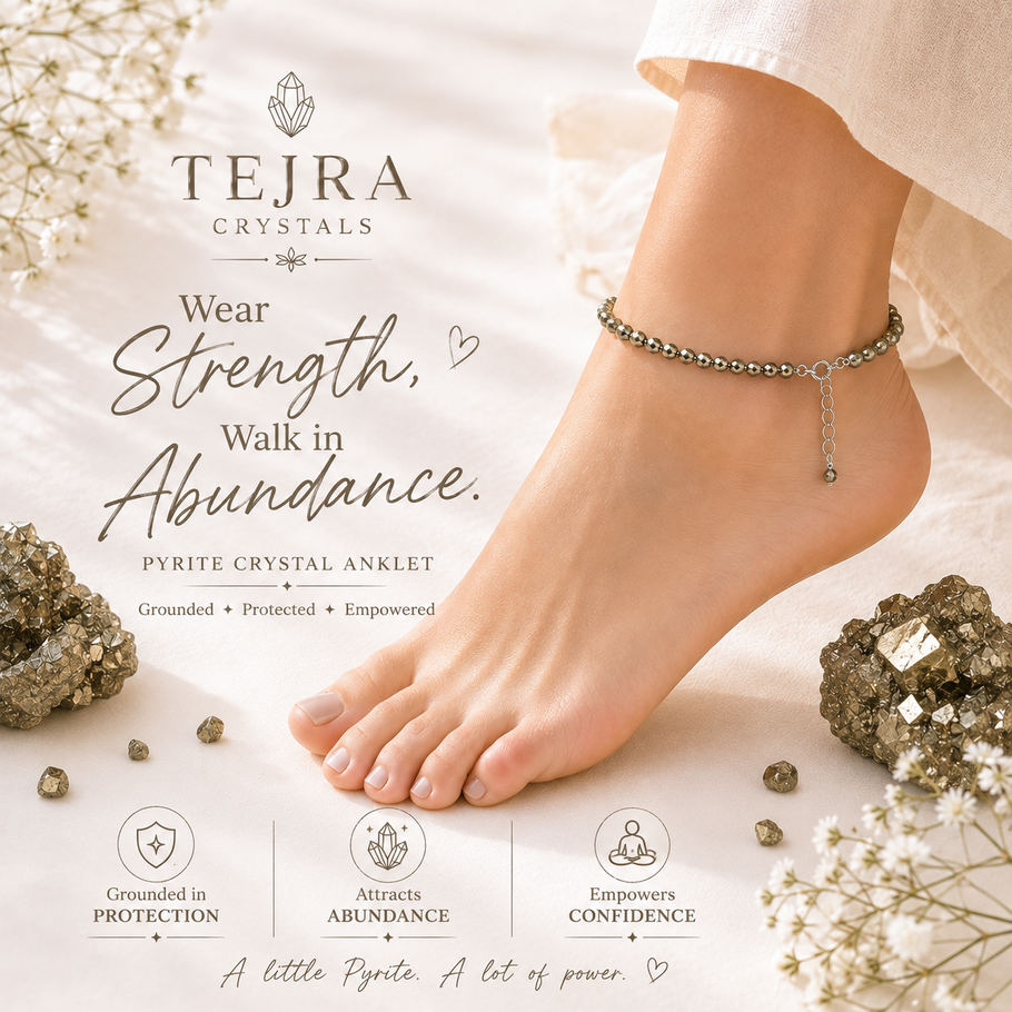 Raw Pyrite crystal anklet, stone of wealth and abundance