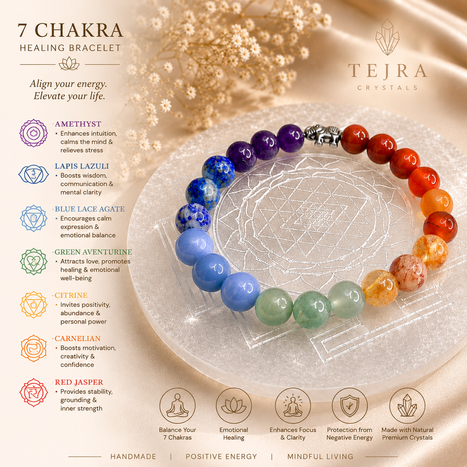 Seven Chakra natural stone bracelet with seven gemstones