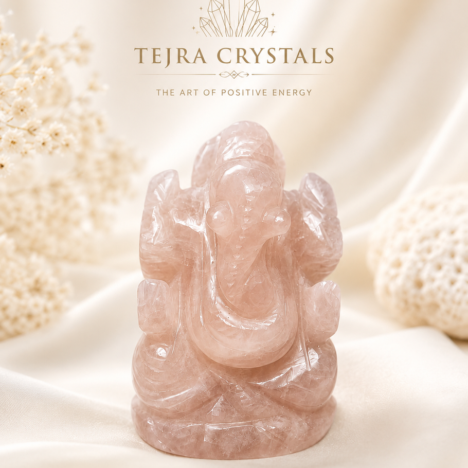 Hand-carved Rose Quartz Ganesha idol