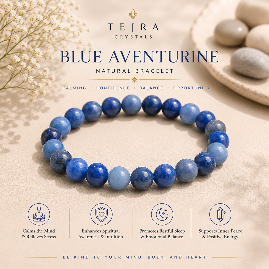 Natural Blue Aventurine beaded bracelet by Tejra Crystals