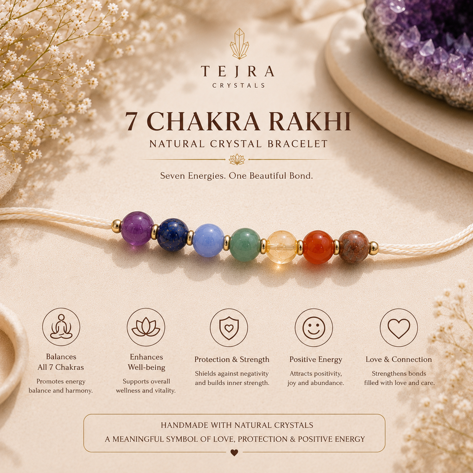 7 Chakra Crystal Rakhi with seven natural gemstone beads by Tejra Crystals
