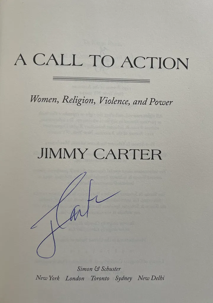Signed book by President Carter for Olga Nesterova of ONEST Network